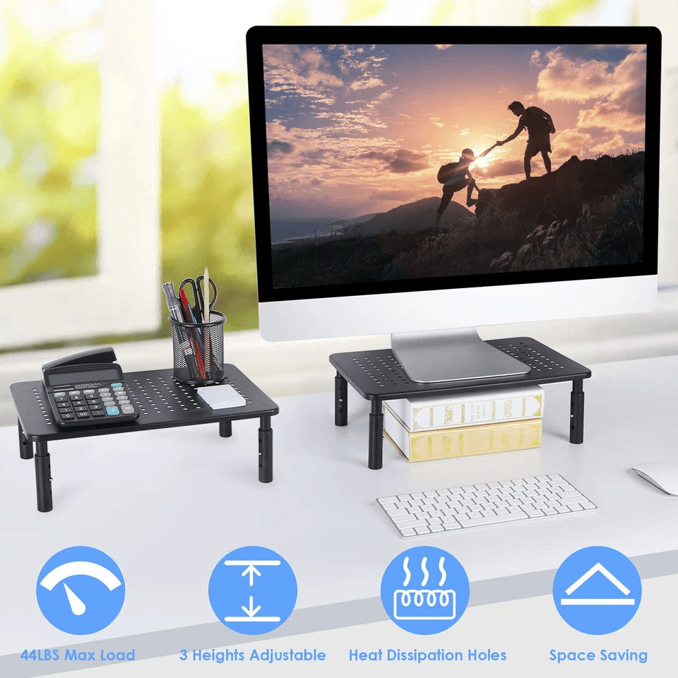 Adjustable Monitor Stand Riser, Ergonomic Computer Desk Organizer for Desktop, Laptop & Printer