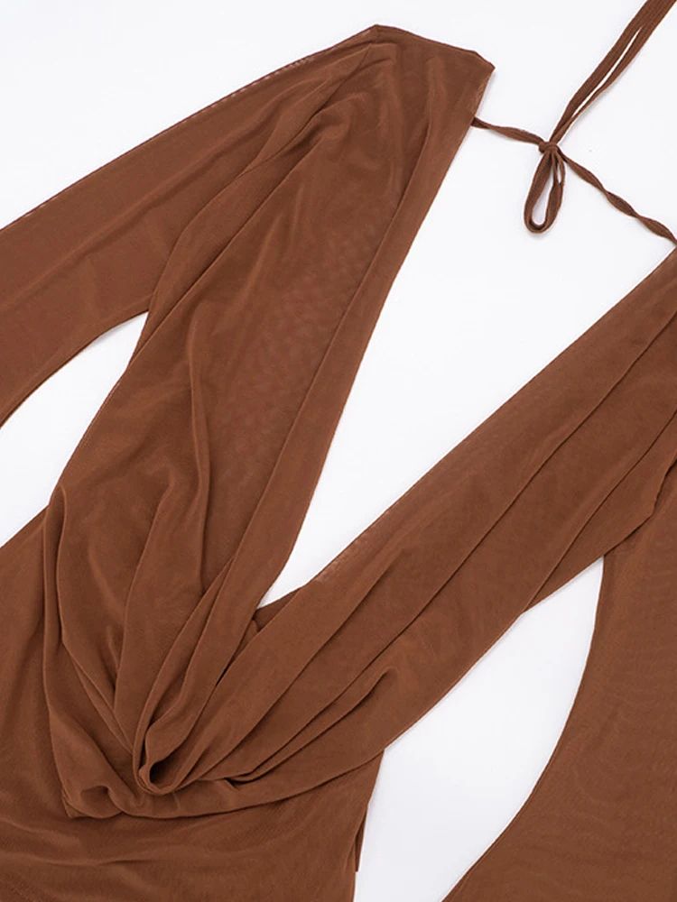 Blush Allure Ruched Sheer Mesh Mini Dress – Flare Sleeve V-Neck Beach Cover Up & Night Out Dress