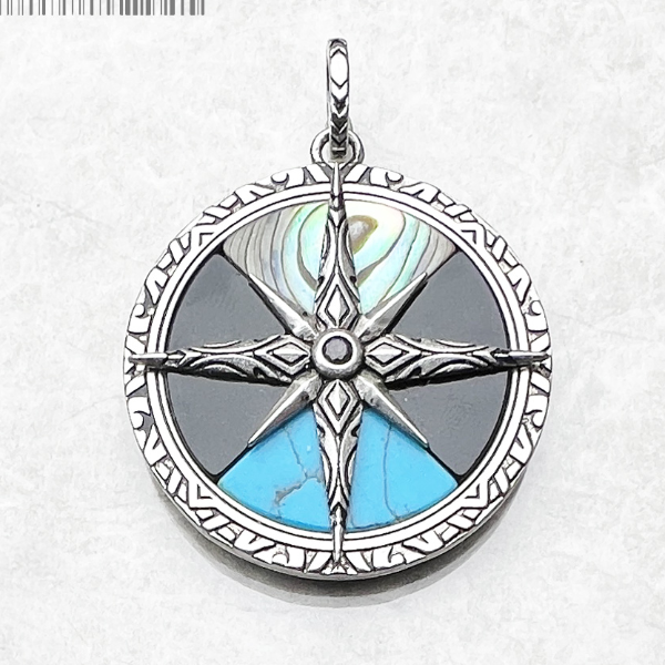 Turquoise Compass Pendant in Sterling Silver Lucky Charm Gift
