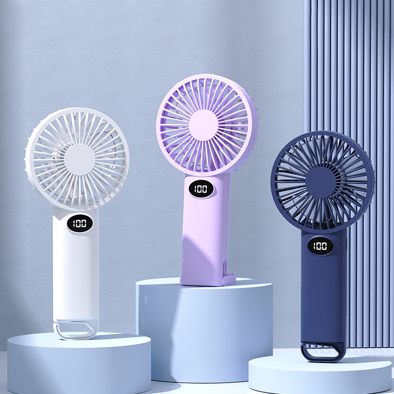 Portable Handheld Fan with LED Display Rechargeable Mini Desk Travel Fan
