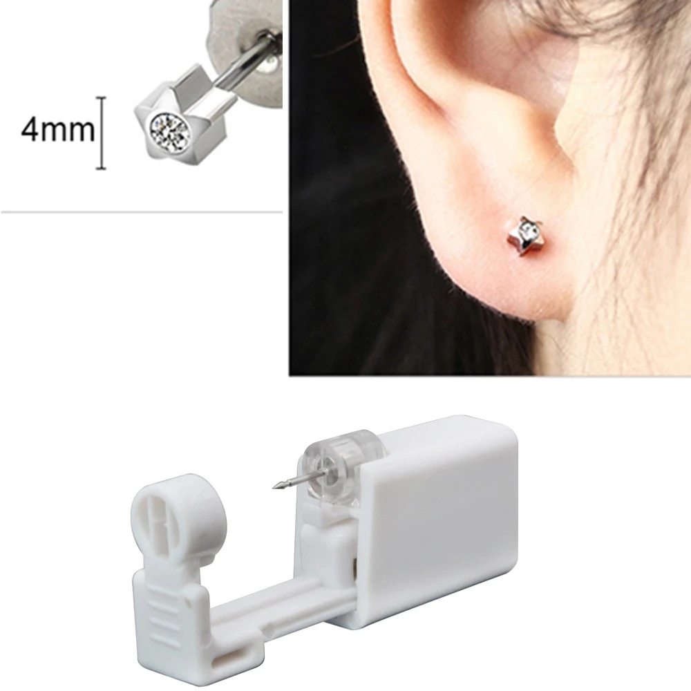 Disposable Sterile Ear Piercing Kit: Cartilage, Tragus, Helix Gun with No Pain - 1/2/4Pcs Piercer Tool & Stud Jewelry