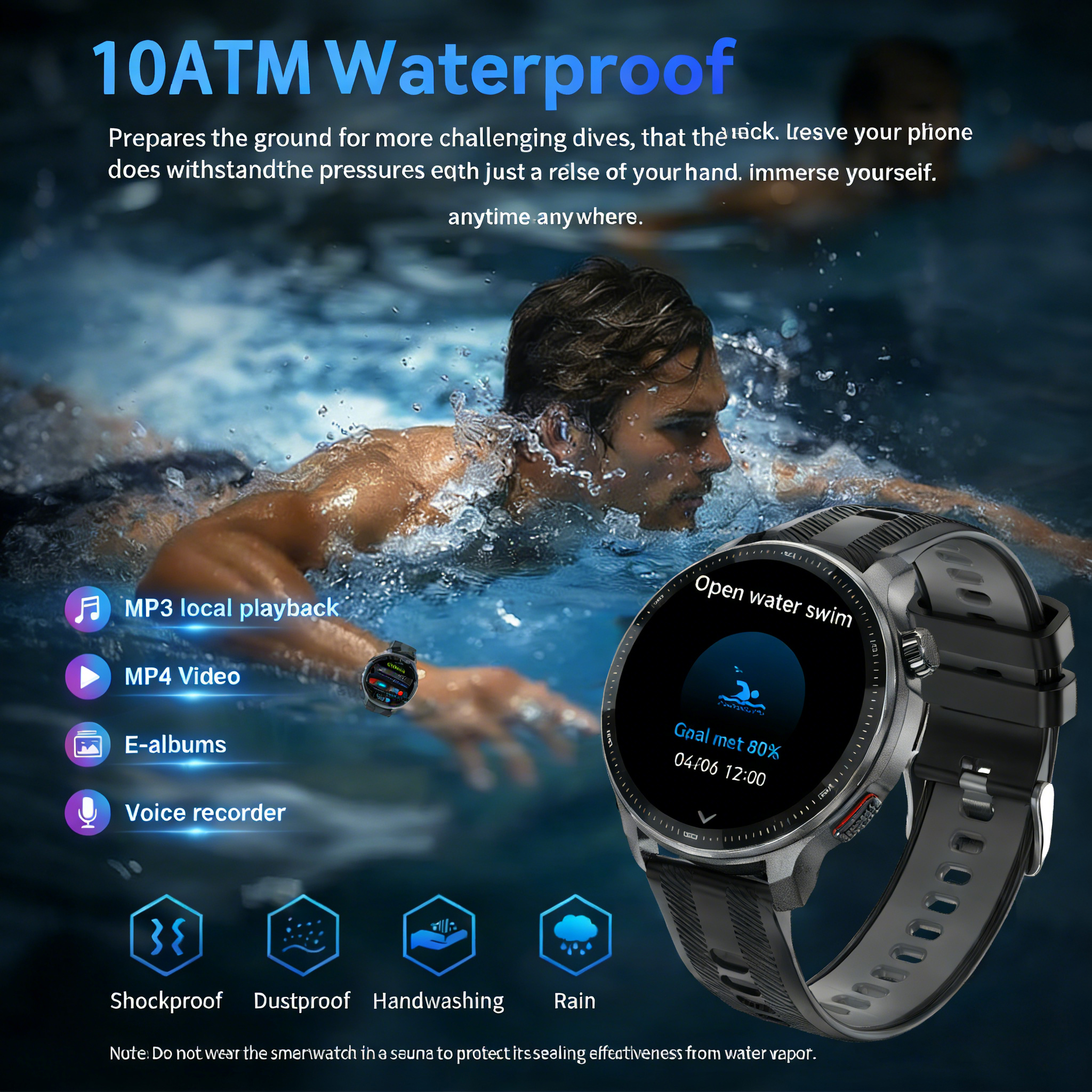 Smart Watch with Offline Maps, GPS Music Player & 10ATM Waterproof Fitness Tracker