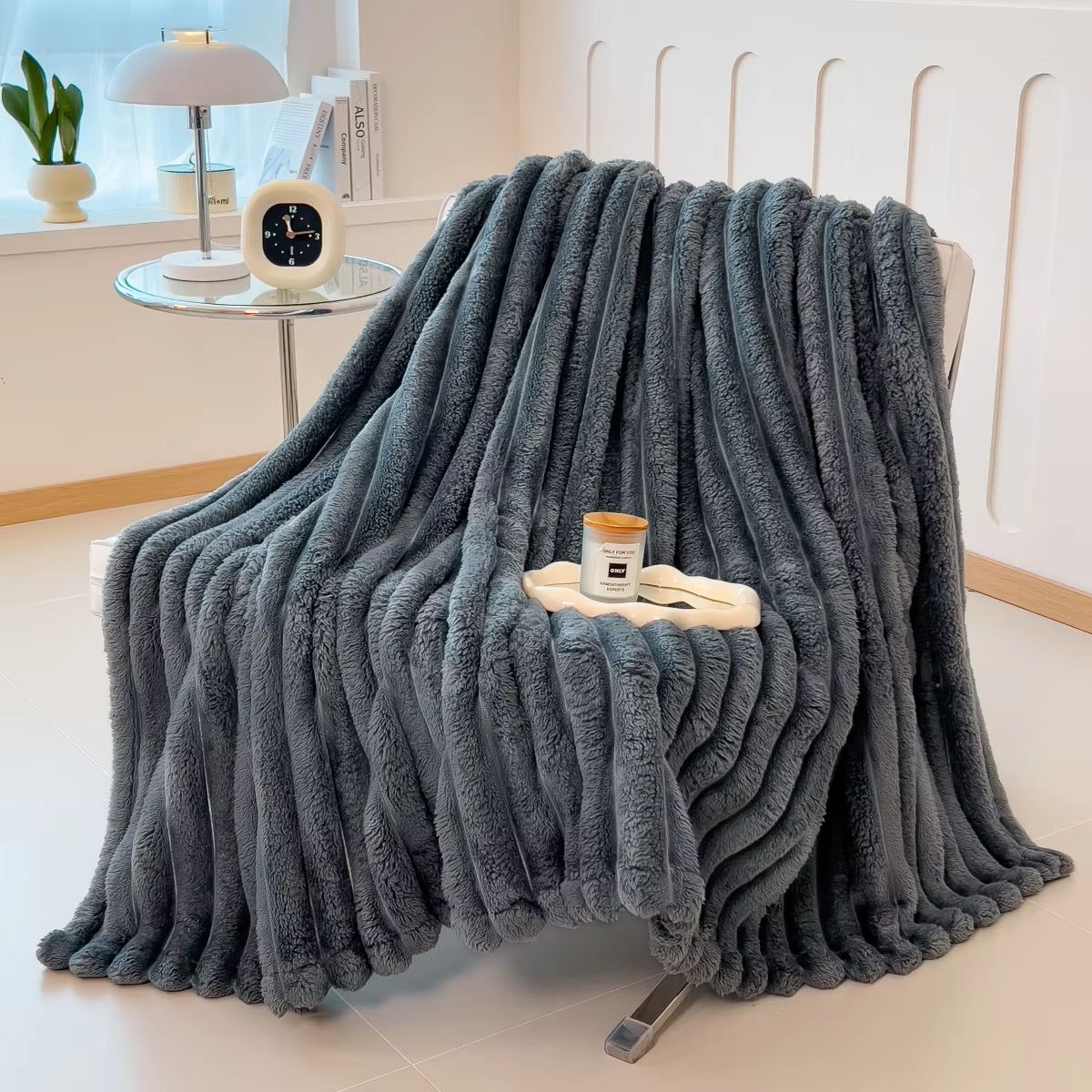 Multifunctional Thick Striped Blanket for Bed Cover Nap and Pet Use