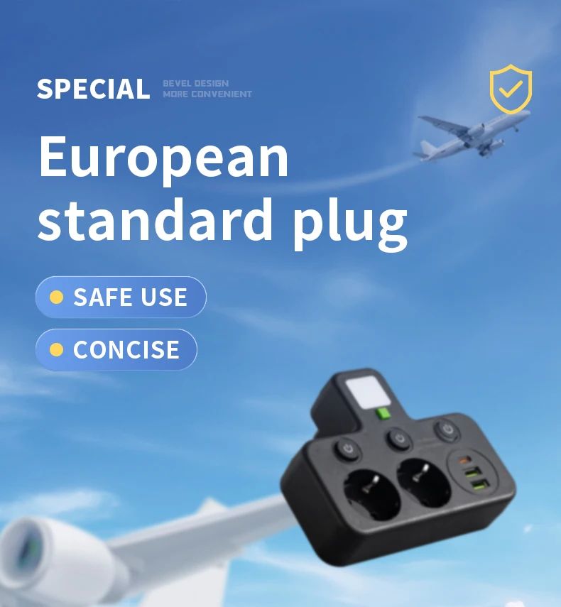 EU Power Strip with USB Charger and Separate Switches