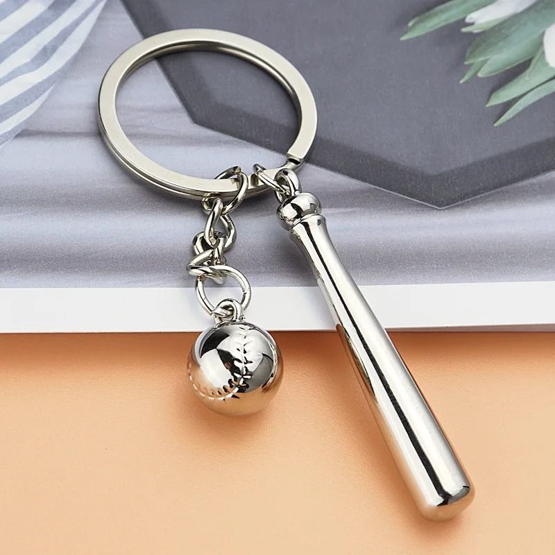Baseball Keychain with 3D Ball and Bat Pendant