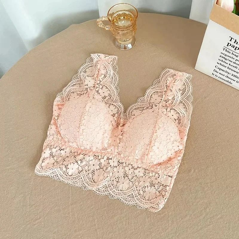 Womens Deep V-Neck Lace Bralette - Wire-Free Sexy Lingerie Camisole