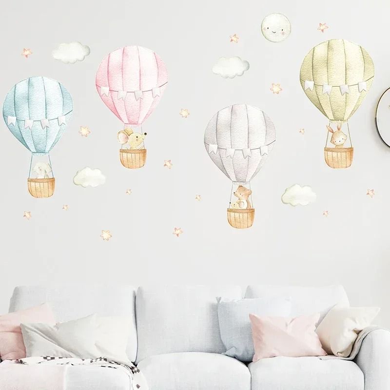 Watercolor Hot Air Balloon Nursery Wall Stickers Kids Room Decor