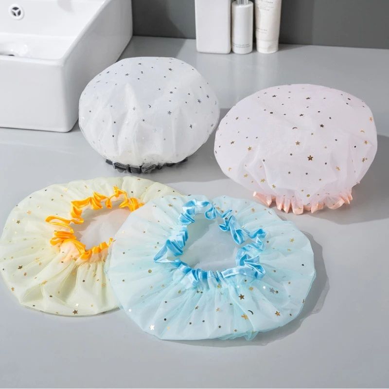 Waterproof Double Layer Shower Cap Set