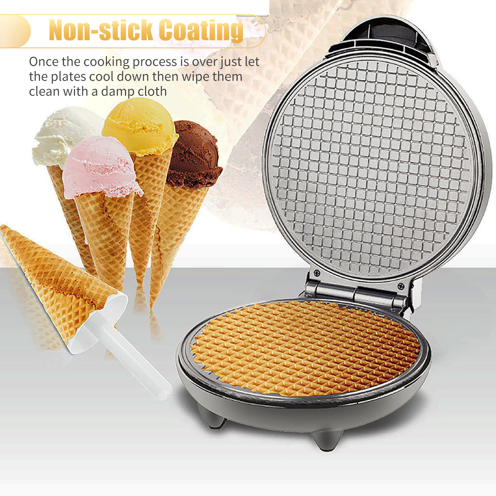 Premium Electric Ice Cream Cone Waffle Bowl Maker Nonstick Dessert Iron