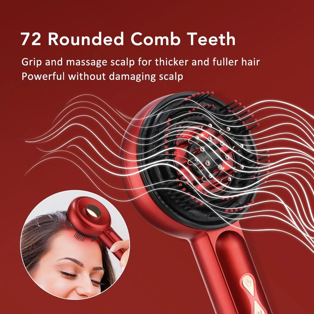 Electric Microcurrent Hair Massage Comb with Red Light Therapy and Scalp Kneading Function