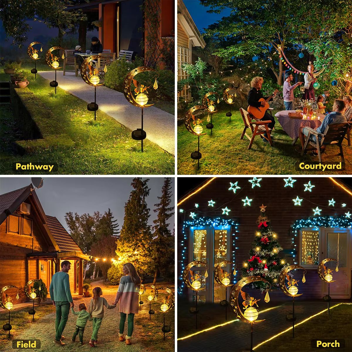 Whimsical Moon Fairy Solar Garden Stake Light | Crackle Glass Globe