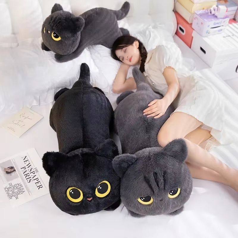 20in Black Cat Plush Pillow Cute Stuffed Animal Cushion for Kids and Cat Lovers