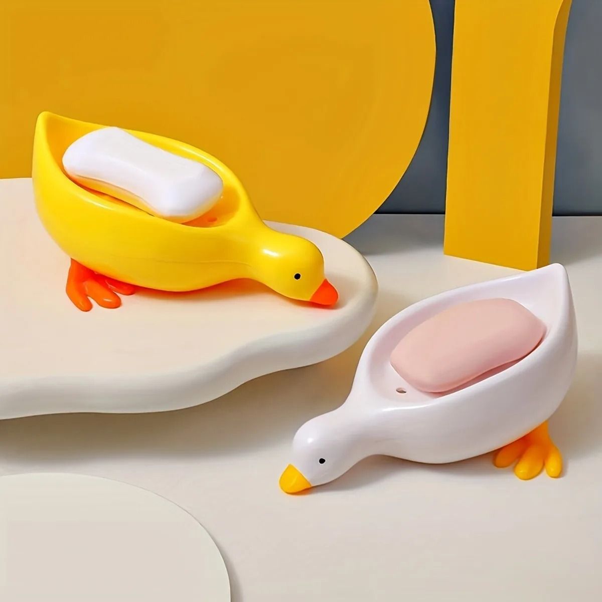 Cute Duck Shaped Soap Dish Self Draining Bathroom Holder