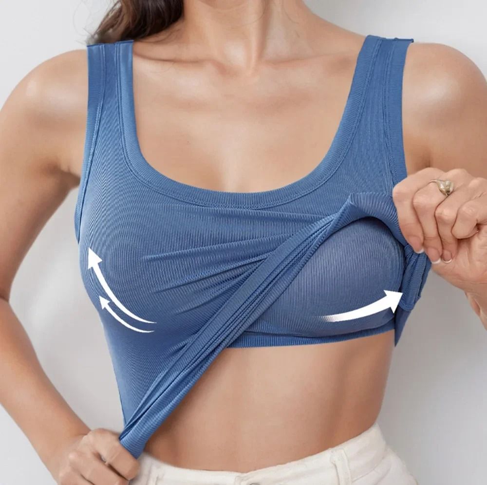 Women U-Back Camisole Top with Built-In Bra and Wide Straps