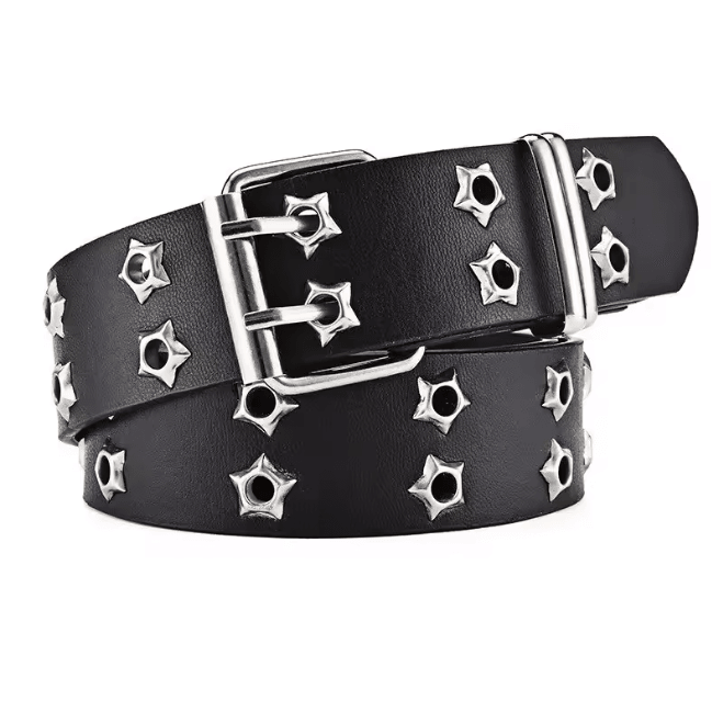 Star Rivet Goth Punk PU Leather Belt Double Pin Buckle Y2K Waistband
