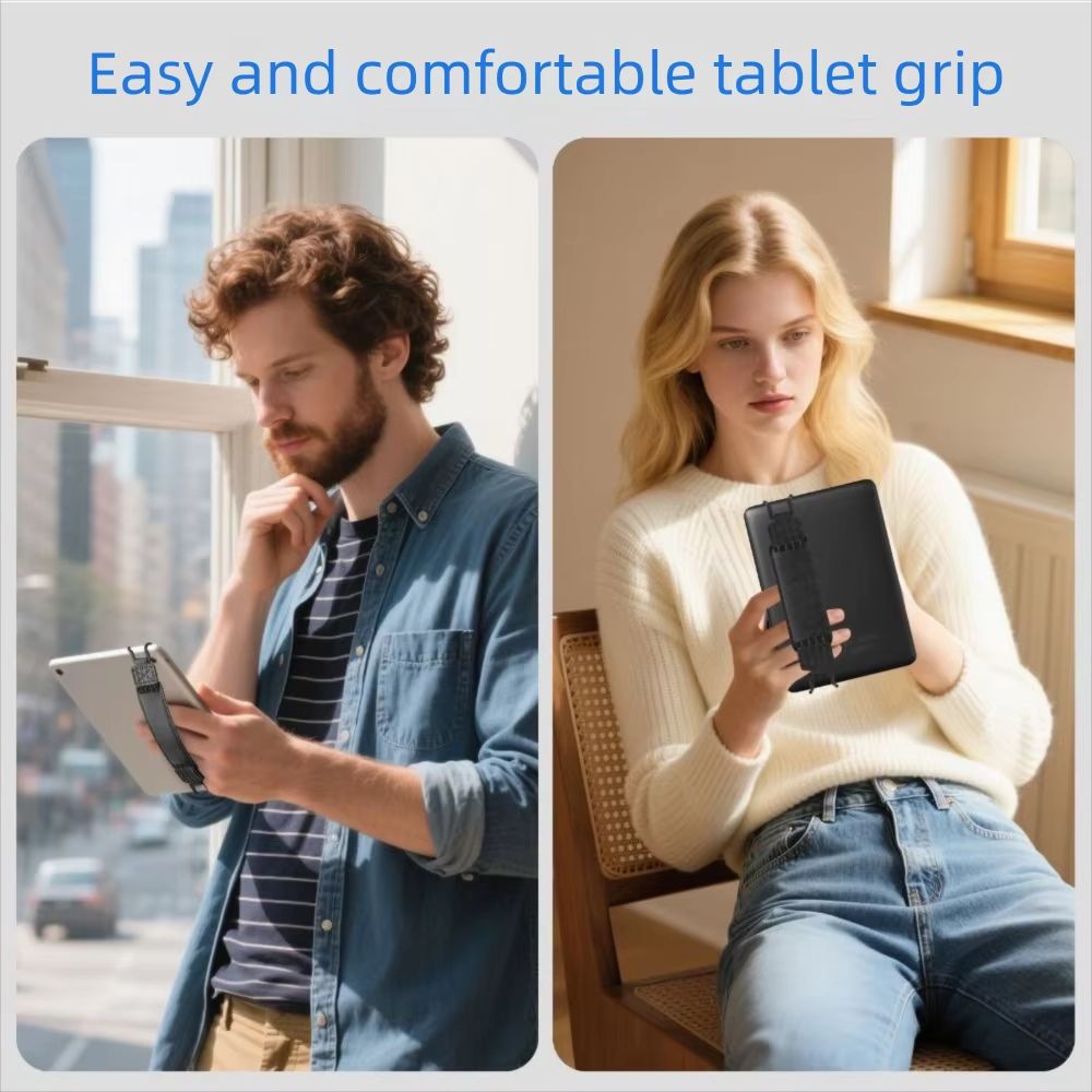 Universal Leather Tablet Hand Strap With Anti-Slip Finger Grip Holder