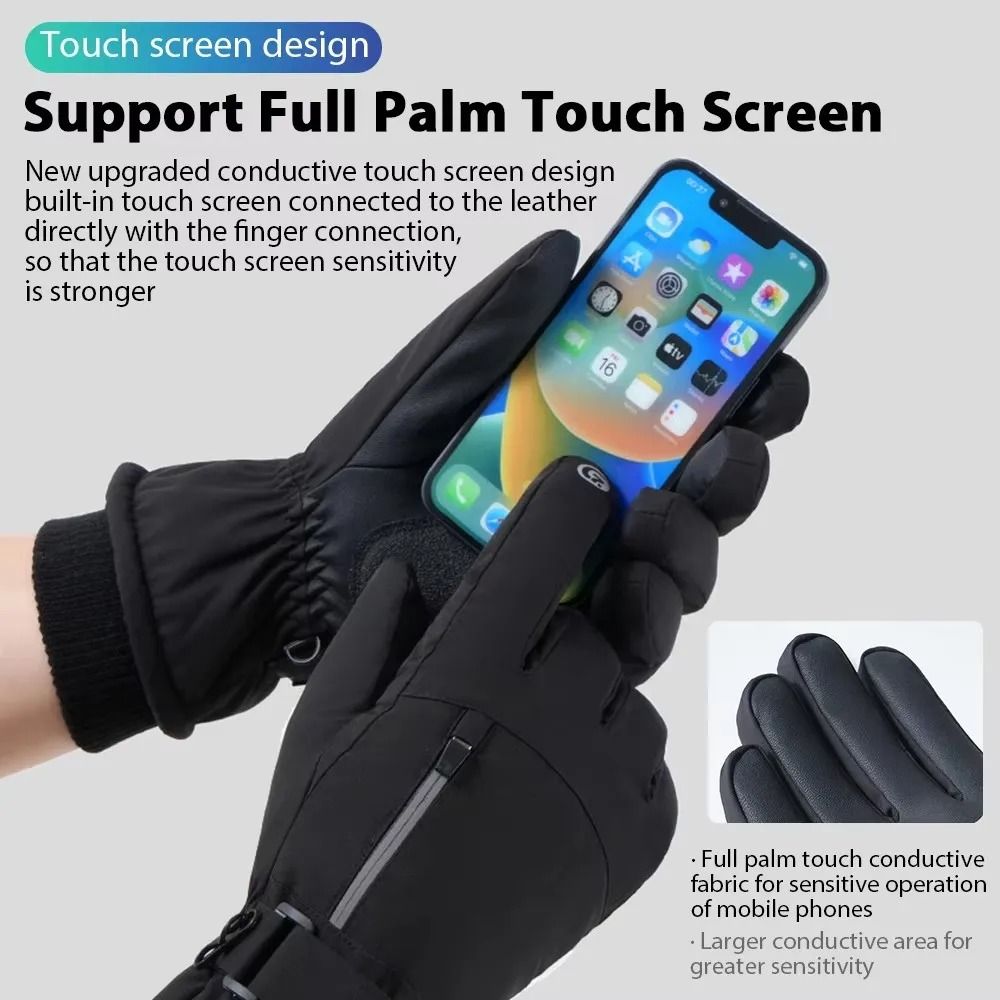 Mens Winter Waterproof Cycling Gloves Windproof Fleece Touch Screen Warm Full Finger