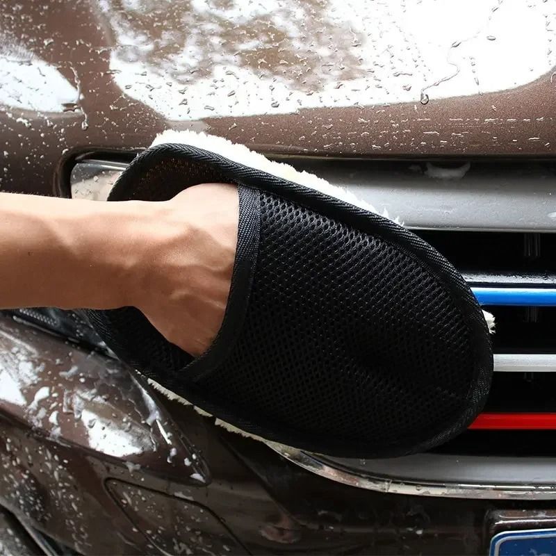 Plush Imitation Wool Car Wash Glove Thick Microfiber Cleaning Mitt