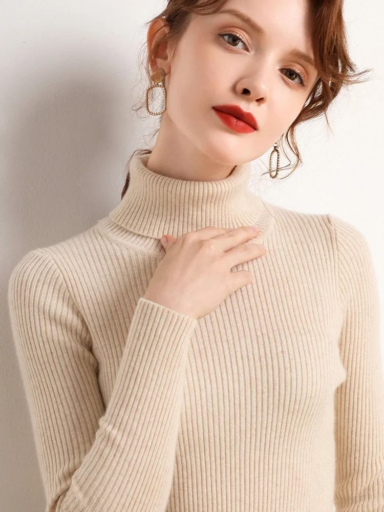Womens Fall Turtleneck Sweater Knitted Soft Pullover Cashmere Jumper