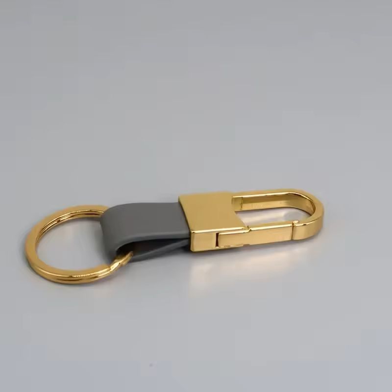 Custom Logo Leather & Metal Carabiner Keychain with Double Rings