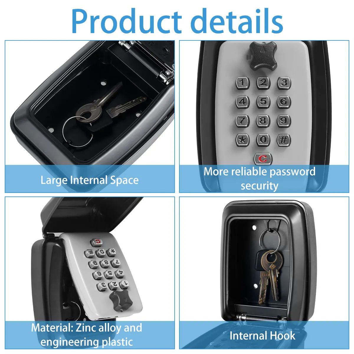 Smart 4-Digit Wall Mounted Key Lock Box for Outside - Secure Outdoor Key Safe