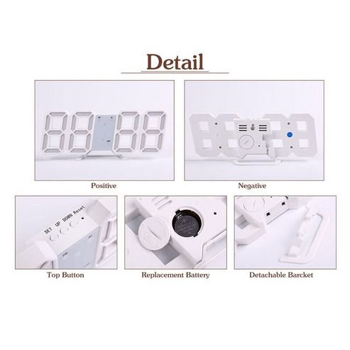 LED Big Wall Clock, USB Powered Digital Alarm, Snooze Function, Auto Brightness