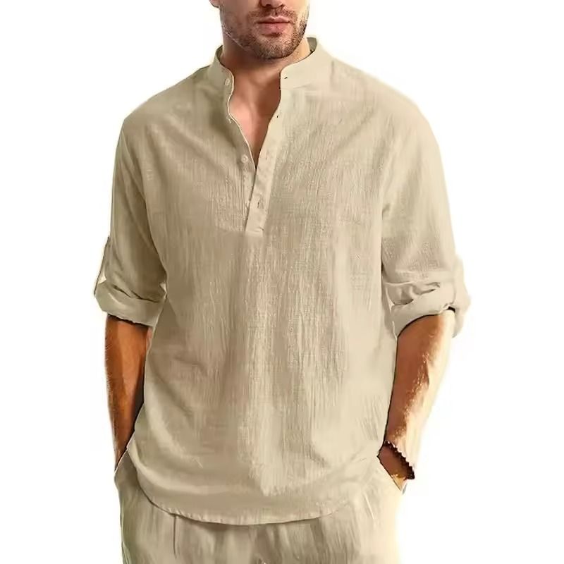 Long Sleeve Cotton Henley Shirt Lightweight Breathable Button Polo Top