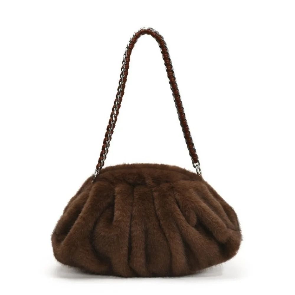 Trendy Soft Faux Fur Pleated Hobo Bag