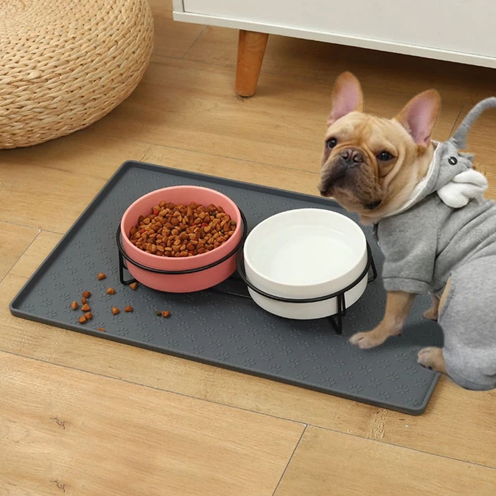 Silicone Pet Feeding Mat Paw Print Spill Proof Non Slip Food Bowl Placemat for Cats and Dogs