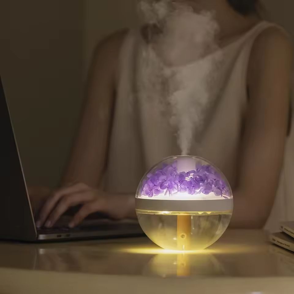 USB Rechargeable Flower Humidifier – 270ml Mini Air Mist Maker with LED Mood Light