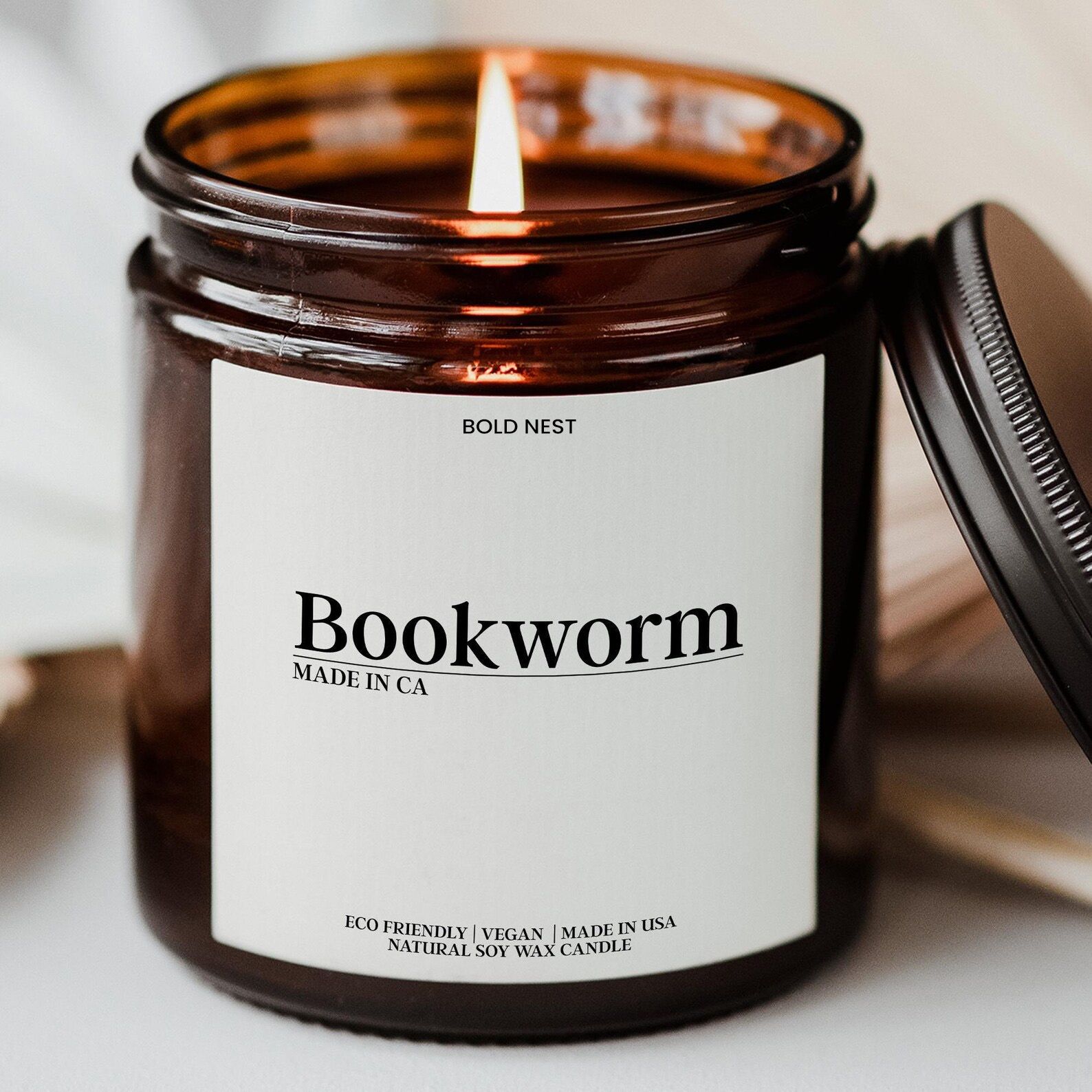 Bookworm Candle – Book Lover Gift, Luxury Scented Soy Candle, Literary Booktok Home Decor