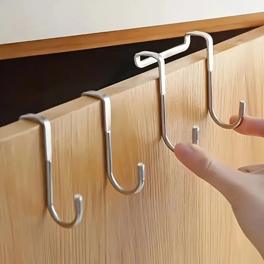 Silver Seamless Adhesive Wall Hook – No Drill Metal Hook for Kitchen & Bathroom Storage