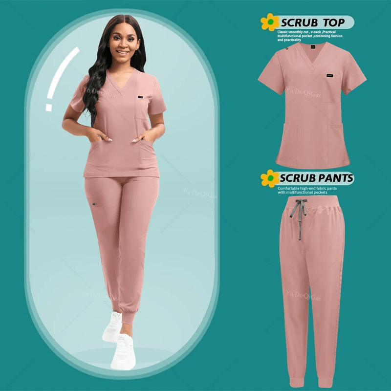 Womens Stretch Scrubs Set Nursing Medical Uniform with Jogger Pants