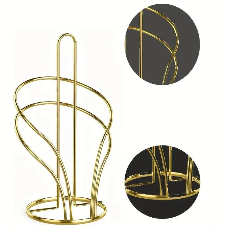 Elegant Gold Metal Paper Towel Holder with Stable Base