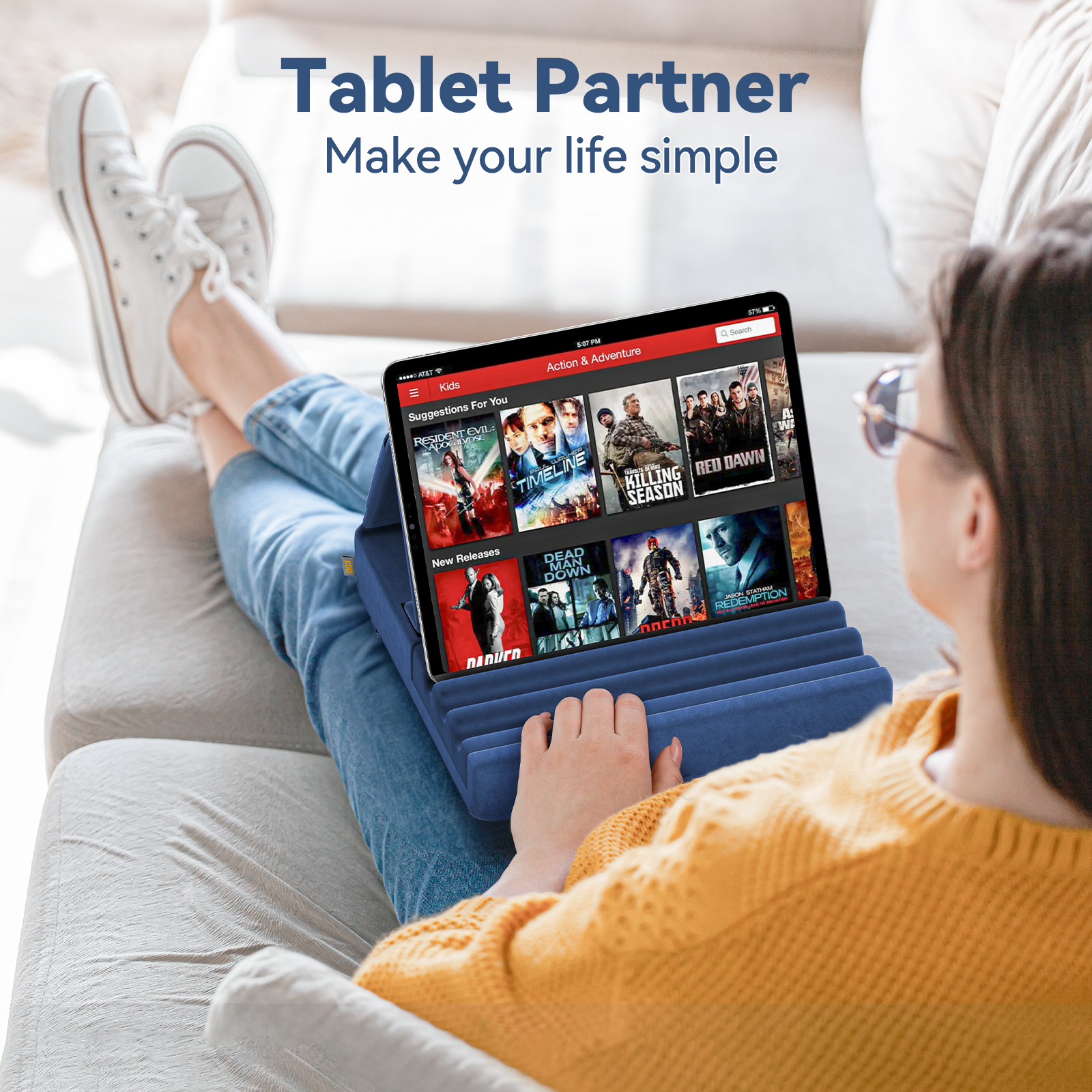 Foldable iPad Tablet Pillow Holder for Lap, Desk, Bed, Soft Pad Dock with Pocket & Stylus Mount for iPad Pro