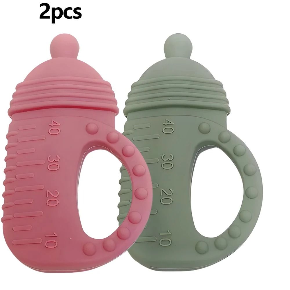 Silicone Baby Bottle Teether – Food-Grade Molar Toy with Easy-Grip Handle
