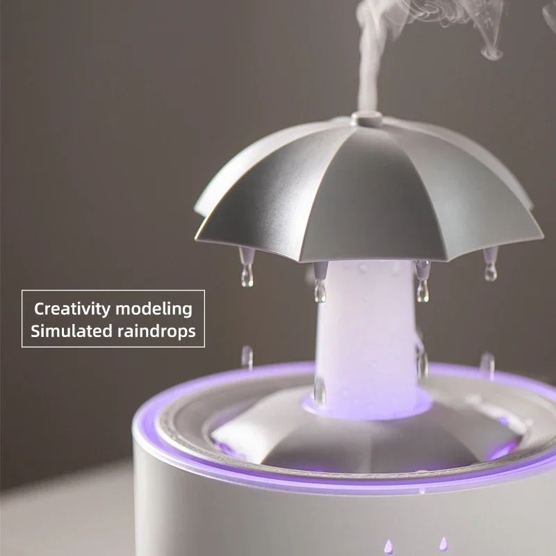 Rotating Umbrella Waterfall Humidifier, LED Aromatherapy Diffuser with Raindrop