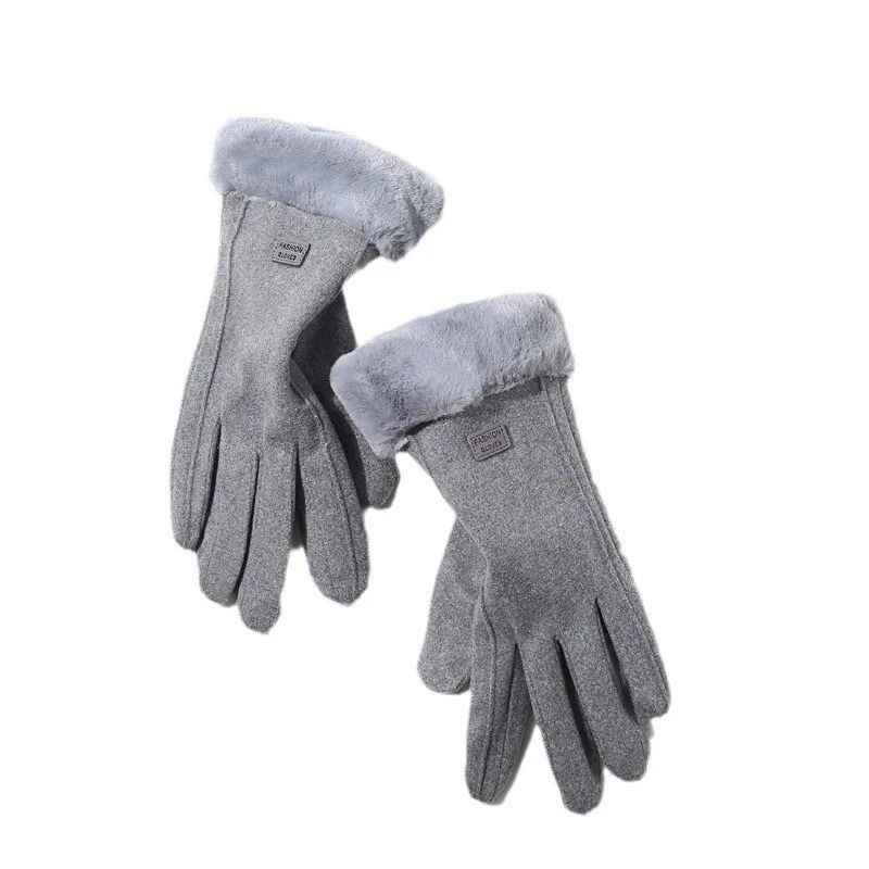 Women Winter Plush Suede Touchscreen Gloves Warm Fashion Mittens