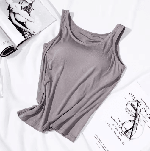 Womens Tank Top with Built In Bra Padded Slim Fit Summer Vest