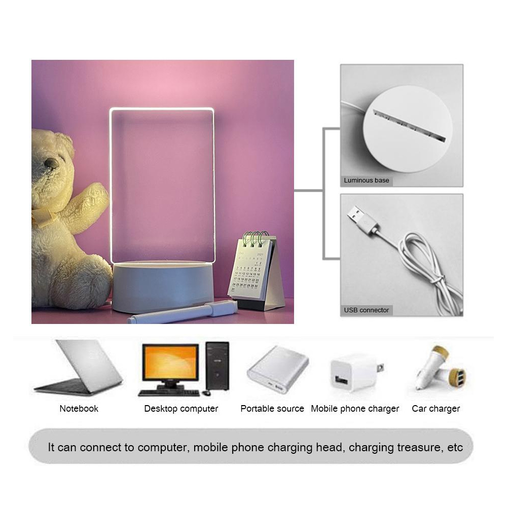 GlowMemo LED Message Board Night Light with Erasable Acrylic Calendar