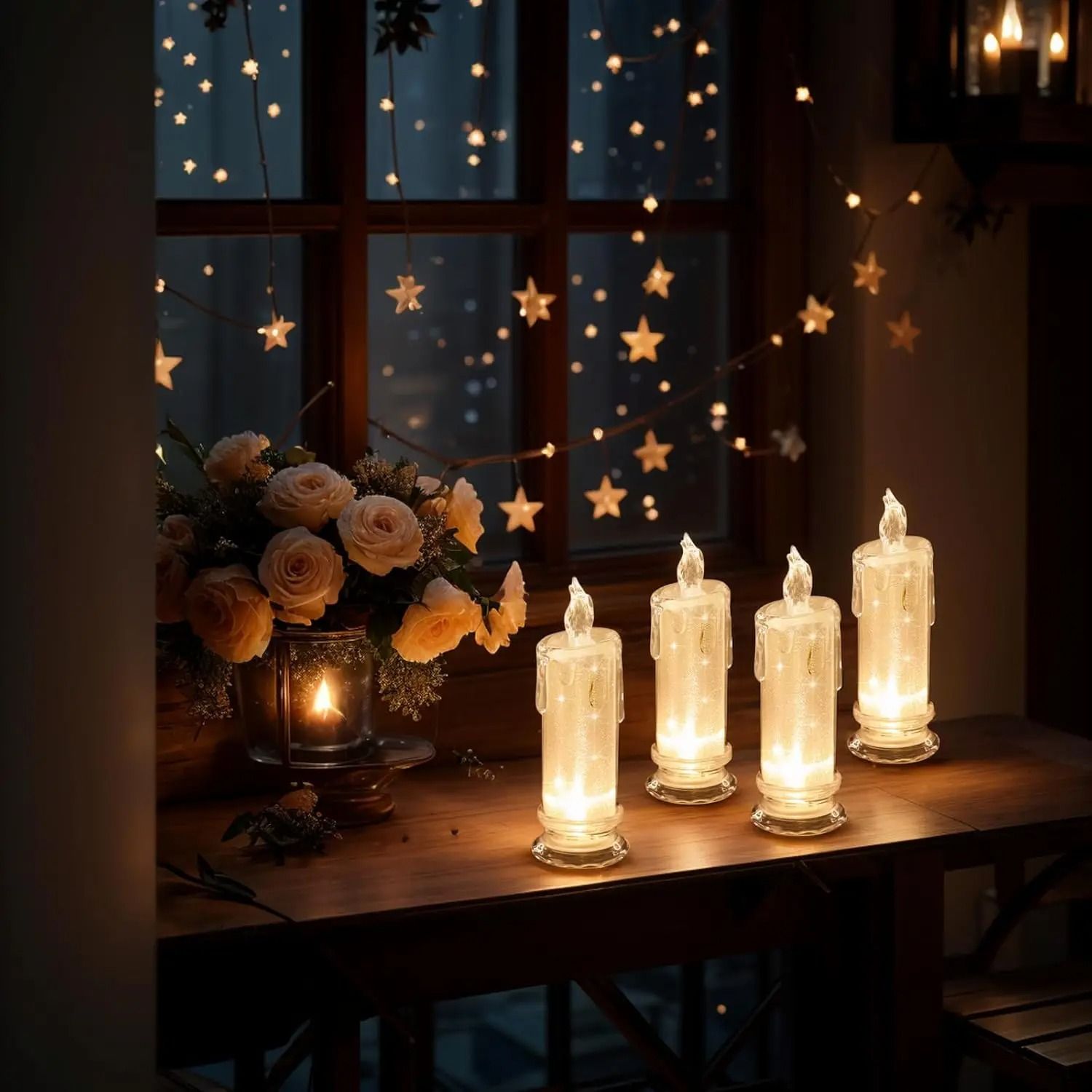 Crystal LED Lantern Night Lamp Flameless Battery Powered Transparent Table Decor