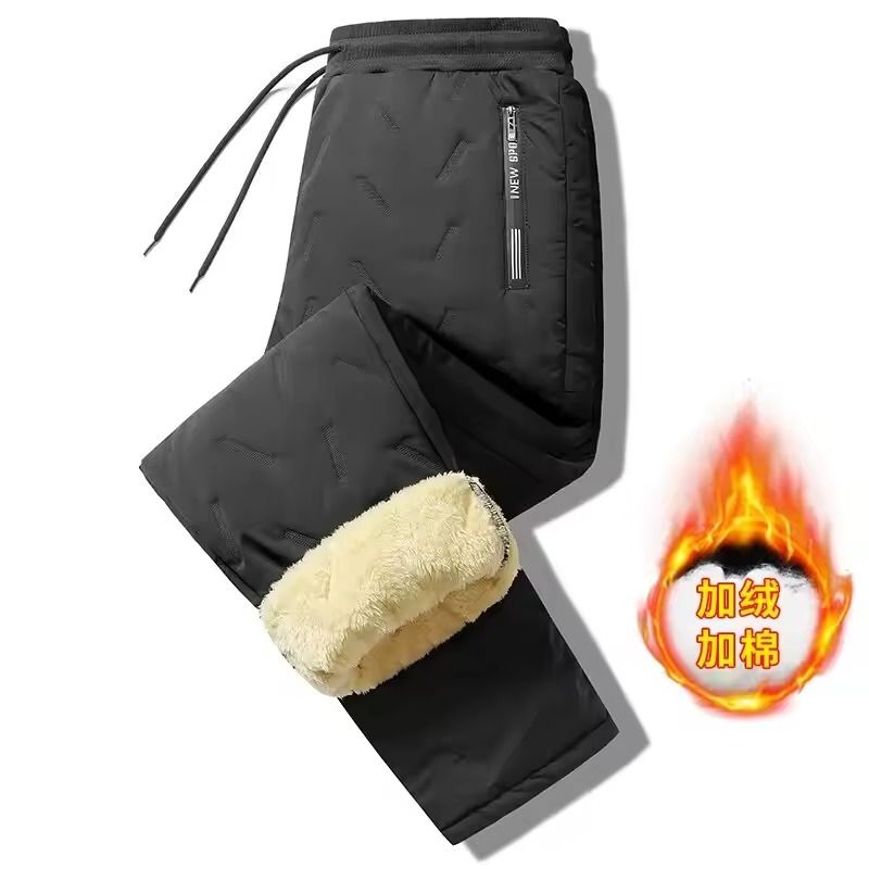 Mens Winter Fleece Sweatpants with Lambswool Lining and Windproof Thermal Design