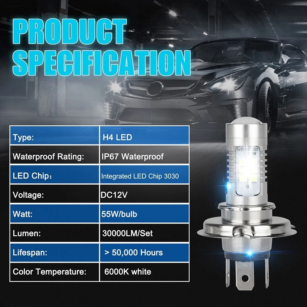 H4 9003 HB2 LED Headlight Conversion Kit Super Bright 12V White Driving Light