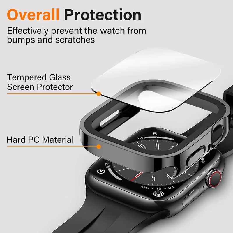 ClearShield EdgeGuard Glass Case for Apple Watch – Full Coverage Screen Protector & Case for Series SE, 6, 7, 8, 9, 10.