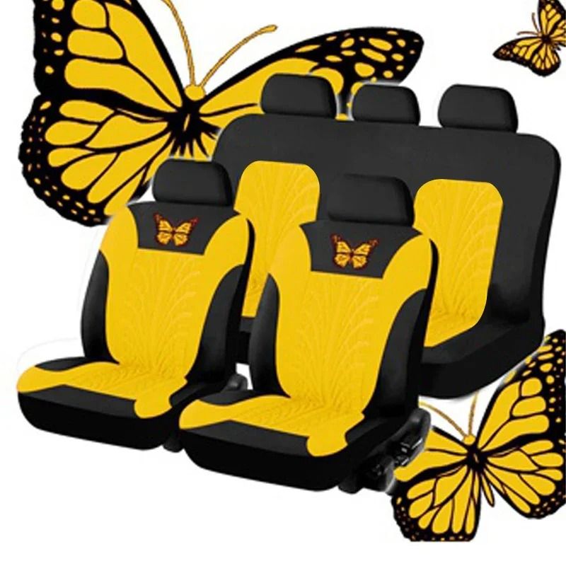 Universal Car Seat Cover Full Set with Butterfly Embroidery Design
