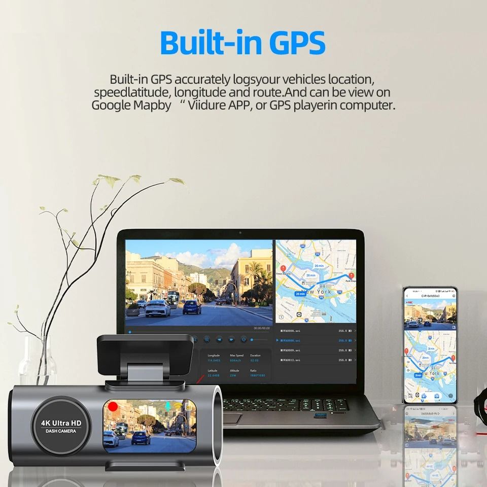 4K Mini Dashcam with GPS, WiFi, and Dual Lens System