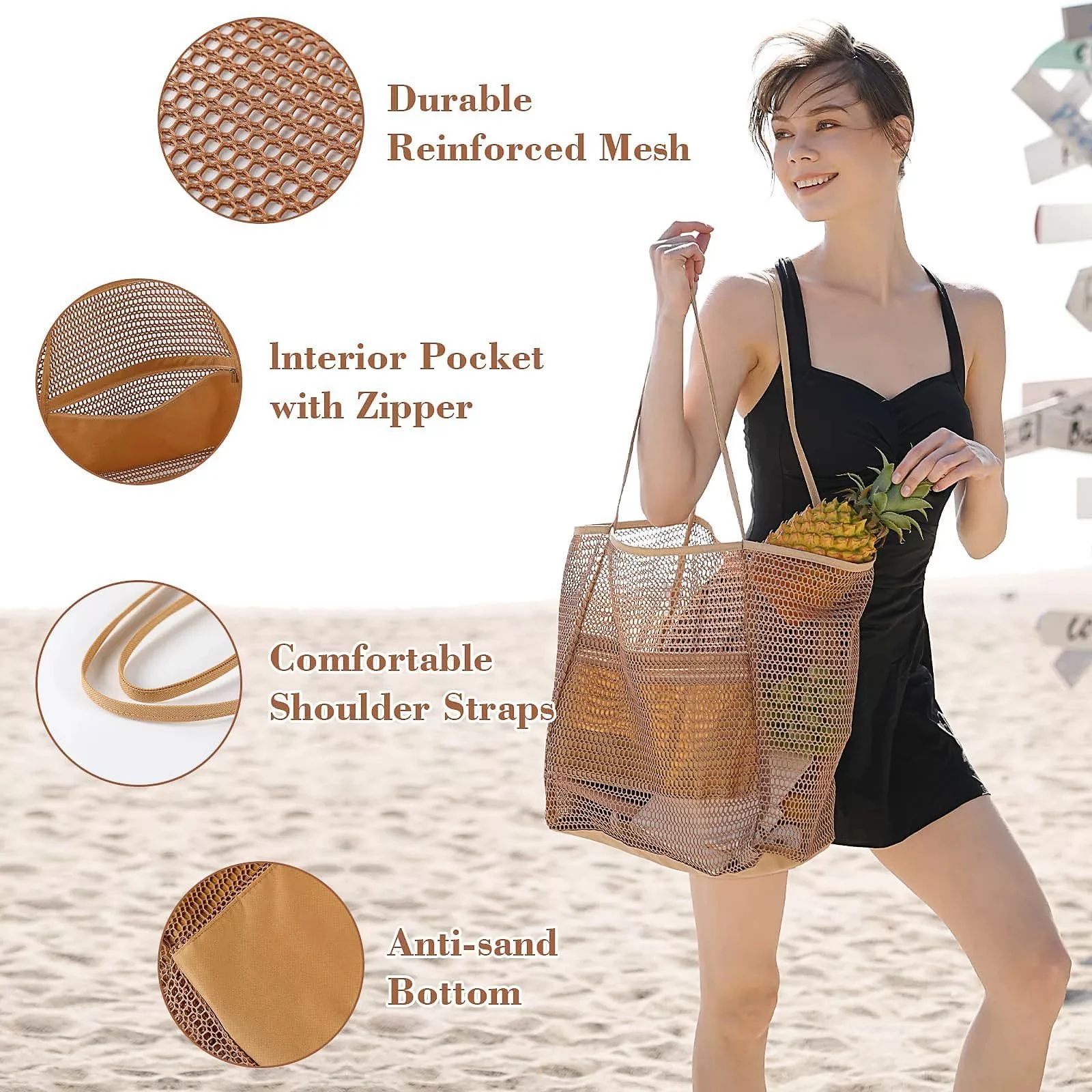 Large Mesh Beach Tote Shoulder Bag