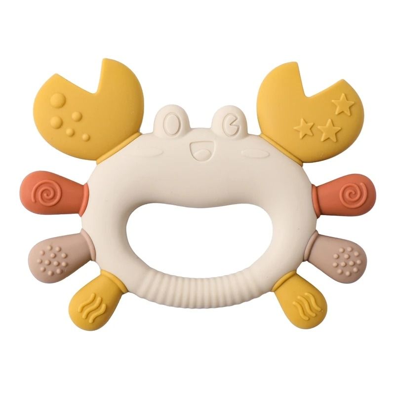 Silicone Crab Baby Teether with Natural Wooden Ring – BPA-Free Molar Toy