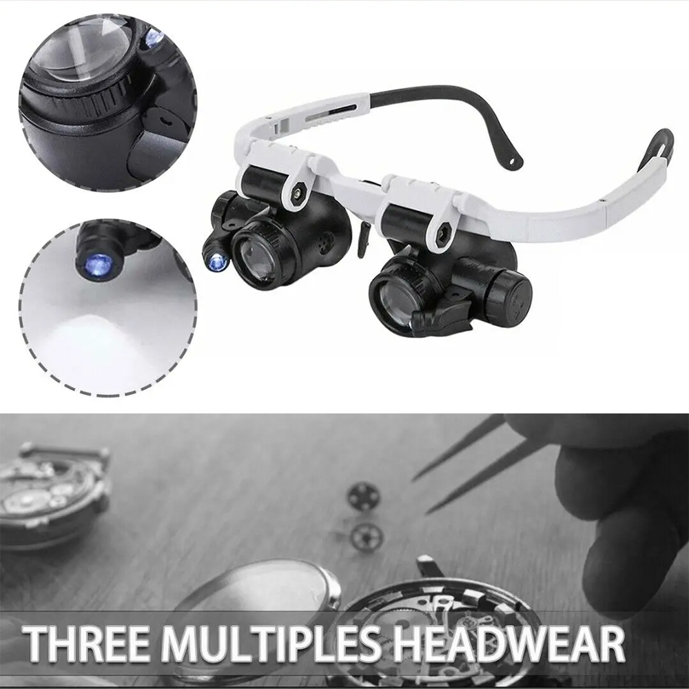 Jeweler Repair Loupe Glasses, LED Magnifying Headband, Adjustable Head Mounted Lens