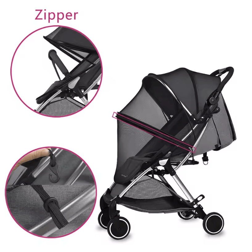 Full-Cover Baby Stroller Mosquito Net with Breathable Zipper Design